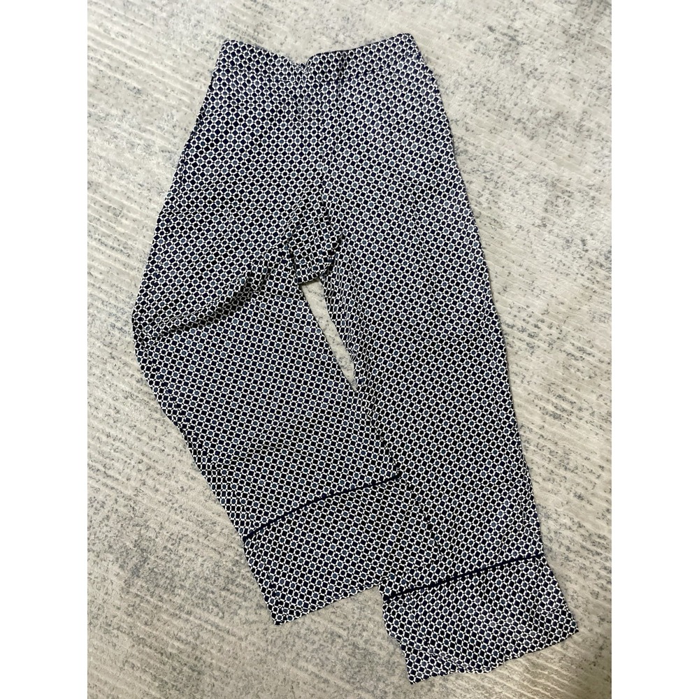 zara nautical Blue & White Wide Hem Wide Leg Trousers Pants Women's S Geo Print